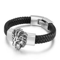 Acier titane bracelet, avec vachette cordon, Placage, multicouche & pour homme, plus de couleurs à choisir, Longueur:Environ 8.85 pouce, Vendu par PC