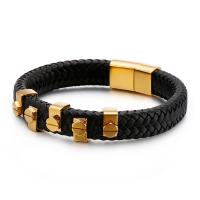 Titanium Steel Bracelet with cowhide cord plated dyed & for man Length Approx 8.46 Inch Sold By PC