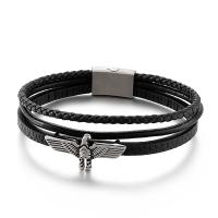 Titanium Steel Bracelet with cowhide cord plated multilayer & dyed & for man Length Approx 8.26 Inch Sold By PC