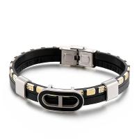 Titanium Steel Bracelet, with cowhide cord, plated, dyed & for man, more colors for choice, Length:Approx 8.26 Inch, Sold By PC