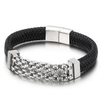 Titanium Steel Bracelet, with cowhide cord, plated, dyed & for man, more colors for choice, Length:Approx 8.46 Inch, Sold By PC