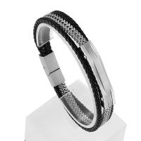 Partículas de aço pulseira, with cabo de couro, banhado, tingido & para o homem, Mais cores pare escolha, comprimento Aprox 8.26 inchaltura, vendido por PC