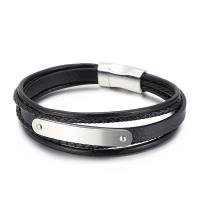 Titanium Steel Bracelet with cowhide cord plated multilayer & dyed & for man Length Approx 8.26 Inch Sold By PC