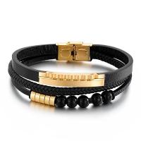 Titanium Steel Bracelet with cowhide cord plated multilayer & for man Length Approx 8.46 Inch Sold By PC