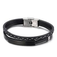 acier inoxydable 316L bracelet, avec vachette cordon, pour homme, plus de couleurs à choisir, Longueur:Environ 7.87 pouce, Vendu par PC