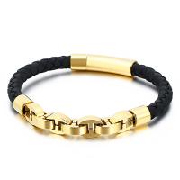 Titanium Steel Bracelet with cowhide cord plated dyed & for man Length Approx 8.26 Inch Sold By PC