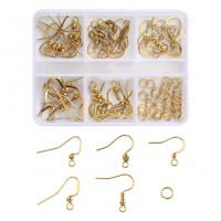 304 Stainless Steel Earring Finding Set, with Plastic Box, Vacuum Ion Plating, DIY, golden, 82x63x15mm, Sold By Box
