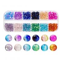 Crackle Glass Beads, with Plastic Box, Round, DIY, mixed colors, 130x50x15mm, Sold By Box