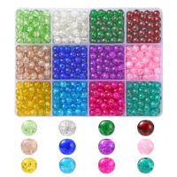 Crackle Glass Beads, with Plastic Box, Round, DIY, mixed colors, 130x100x22mm, Sold By Box