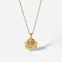 Stainless Steel Jewelry Necklace with 5.5cm extender chain Vacuum Ion Plating fashion jewelry & evil eye pattern & micro pave cubic zirconia & for woman golden 30mm Length 41 cm Sold By PC