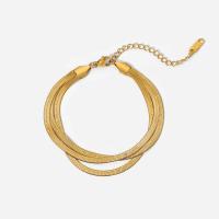 Stainless Steel Jewelry Bracelet, with 5.5cm extender chain, Vacuum Ion Plating, three layers & fashion jewelry & for woman, golden, 3mm, Length:16 cm, Sold By PC