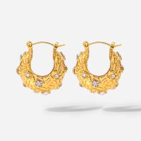 Huggie Anneau d'oreille, acier inoxydable, bijoux de mode & pavé de micro zircon & pour femme, doré, 24x23mm, Vendu par paire