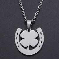 Titanium Steel Necklace, Four Leaf Clover, Vacuum Ion Plating, for woman, more colors for choice, 17x17mm, Length:Approx 45 cm, Approx 10PCs/Bag, Sold By Bag