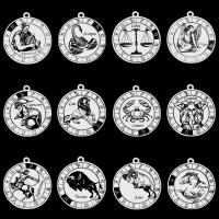 Titanium Steel Pendants Flat Round polished Zodiac symbols jewelry & for woman Approx Sold By Bag