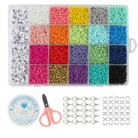 Seedbead DIY Bracelet Set, Elastic Thread & Closed Jump Ring & Lobster Clasp & beads & scissors​, with Plastic Box & Crystal Thread & Tibetan Style & Acrylic, silver color plated, enamel, mixed colors, 190x130x22mm, Approx 10322PCs/Set, Sold By Set