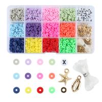 Polymer Clay DIY Bracelet Set, Elastic Thread & beads & pendant, with Plastic Box & Crystal Thread & Copper Coated Plastic & Tibetan Style & Acrylic, gold color plated, mixed colors, 174x100x23mm, Approx 2559PCs/Box, Sold By Box
