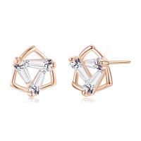 Brass Stud Earring Triangle plated for woman & with rhinestone nickel lead & cadmium free Sold By Pair