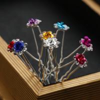Hair Stick Iron with Aluminum Rose plated fashion jewelry & micro pave cubic zirconia & for woman nickel lead & cadmium free 68mm Sold By Bag