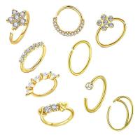 Stainless Steel Nose Piercing Jewelry 304 Stainless Steel with Brass Vacuum Ion Plating nine pieces & fashion jewelry & micro pave cubic zirconia golden Sold By Set