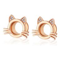 Piercing Tunnel 304 Stainless Steel Cat Vacuum Ion Plating fashion jewelry & micro pave cubic zirconia golden Sold By PC