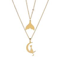 Titanstahl Halskette, mit Zinklegierung, mit Verlängerungskettchen von 8cm, Meerjungfrau Schwanz, 2 Stück & Modeschmuck & für Frau, goldfarben, 18x39mm, Länge:45 cm, verkauft von PC