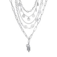 Multi слой ожерелье, цинковый сплав, с 5-8cm наполнитель цепи, Платиновое покрытие платиновым цвет, 5 шт. & ювелирные изделия моды & Женский, платиновый цвет, длина 32-58 см, продается указан