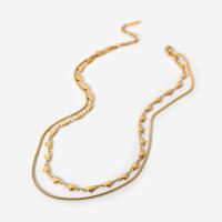 Titanium Steel Necklace, gold color plated, Double Layer & for woman, 26.67x15.80mm, Sold By PC