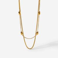 Titanium Steel Necklace, gold color plated, Double Layer & for woman, 450mm, Sold By PC