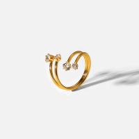 Partículas de aço Cuff Ring Finger, cromado de cor dourada, Ajustável & micro pavimento em zircônia cúbica & para mulher, vendido por PC