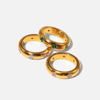Ring Finger Titantium stali, Platerowane w kolorze złota, mikro utorować cyrkonia & dla kobiety, dostępnych więcej kolorów, sprzedane przez PC