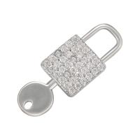 Brass Pendant, Lock, plated, micro pave cubic zirconia, more colors for choice, 32.50x12mm, Sold By PC