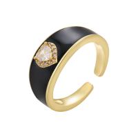 Brass Cuff Finger Ring, gold color plated, Adjustable & micro pave cubic zirconia & for woman & enamel, more colors for choice, 21mm, Sold By PC