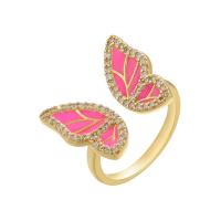 Brass Cuff Finger Ring Butterfly gold color plated Adjustable & micro pave cubic zirconia & for woman & enamel 20mm Sold By PC