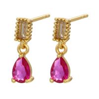 Cubic Zirconia Micro Pave Brass Earring, gold color plated, micro pave cubic zirconia & for woman, more colors for choice, 14x4.50mm, Sold By Pair