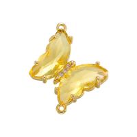 Cubic Zirconia Micro Pave Brass Connector with Glass Butterfly gold color plated micro pave cubic zirconia Sold By PC
