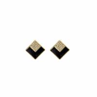 Tibetan Style Stud Earring, Rhombus, gold color plated, micro pave cubic zirconia & for woman & enamel, nickel, lead & cadmium free, 20x20mm, Sold By Pair