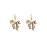 Tibetan Style Drop Earring, Butterfly, gold color plated, for woman & with rhinestone, nickel, lead & cadmium free, 22x35mm, Sold By Pair
