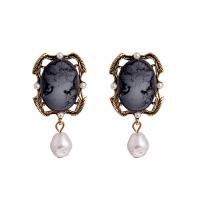 Zinc Alloy Drop Earrings with Resin & Plastic Pearl Face gold color plated embossed & for woman & hollow Sold By Pair