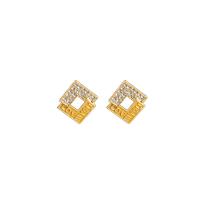 Tibetan Style Stud Earring, Rhombus, gold color plated, with letter pattern & for woman & with rhinestone & hollow, more colors for choice, nickel, lead & cadmium free, 23x25mm, Sold By Pair