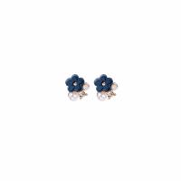 Zinc Alloy Stud Earring with Plastic Pearl Flower gold color plated for woman & enamel nickel lead & cadmium free Sold By Pair