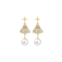 Tibetan Style Drop Earrings, with Plastic Pearl, Geometrical Pattern, gold color plated, for woman & with rhinestone, nickel, lead & cadmium free, 20x55mm, Sold By Pair