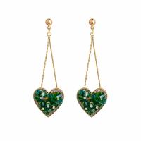 Zinc Alloy Drop Earrings with Crystal Heart gold color plated for woman & with rhinestone Sold By Pair