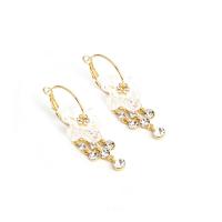 Zinc Alloy Drop Earrings Flower gold color plated for woman & with rhinestone nickel lead & cadmium free Sold By Pair