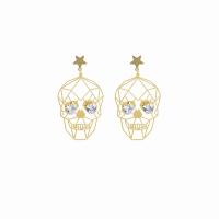 Brass Drop Earring, Skull, plated, for woman & with rhinestone & hollow, more colors for choice, nickel, lead & cadmium free, 34.50x64.50mm, Sold By Pair