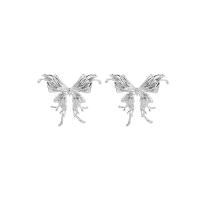 Zinc Alloy Stud Earring Butterfly silver color plated fashion jewelry & for woman nickel lead & cadmium free Sold By Pair