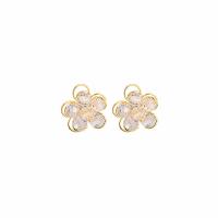 Zinc Alloy Stud Earring with Glass Rhinestone gold color plated & for woman & hollow Sold By Pair