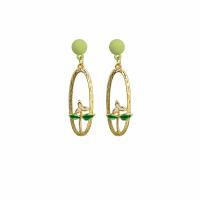 Zinc Alloy Drop Earrings with Plastic Pearl gold color plated & for woman & enamel nickel lead & cadmium free Sold By Pair