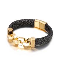 Titanium Steel Bracelet, with cowhide cord, plated, for man, more colors for choice, Length:Approx 8.46 Inch, Sold By PC