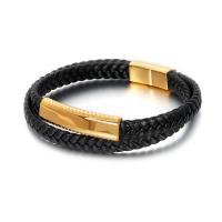 Partículas de aço pulseira, with cabo de couro, banhado, para o homem, Mais cores pare escolha, comprimento Aprox 8.46 inchaltura, vendido por PC