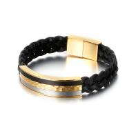 Titanium Steel Bracelet, with cowhide cord, plated, for man, more colors for choice, Length:Approx 8.46 Inch, Sold By PC